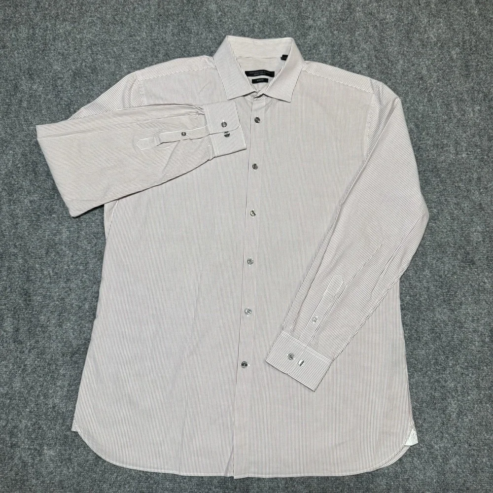 John Varvatos Signature Tailored Slim Fit Pinstripe L/S‎ Large 16.5 34/35 Button